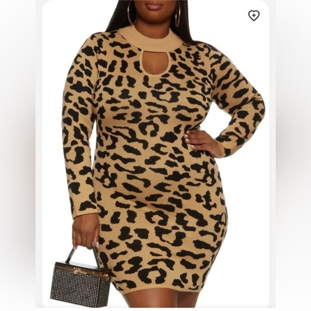 Leopard Print Keyhole Sweater Dress Size 2x - Picture 1 of 5